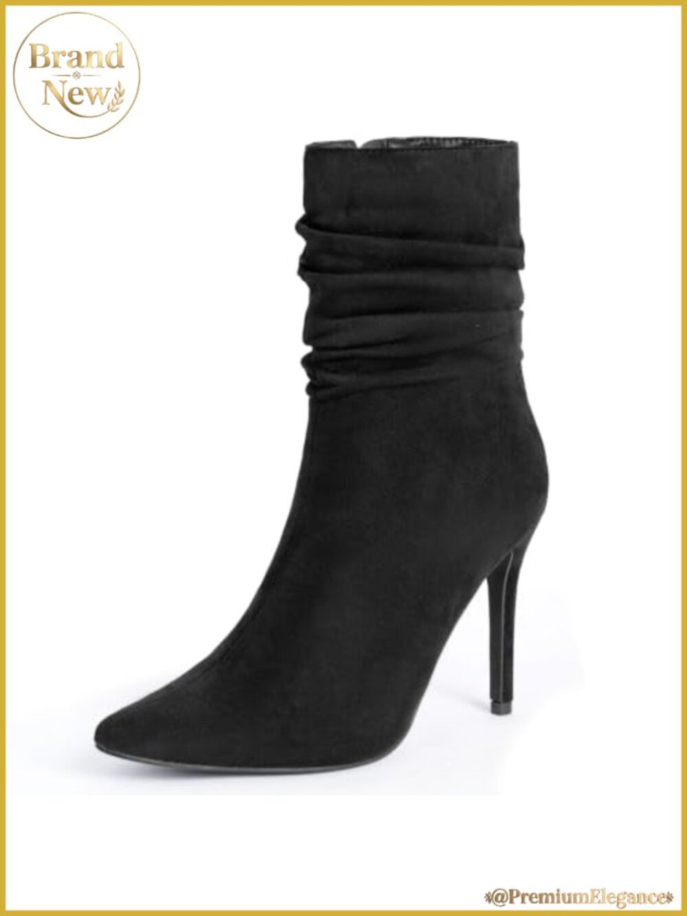 Women's Mid Calf Stiletto Heel Slouch Boots Pointed Toe Side Zipper